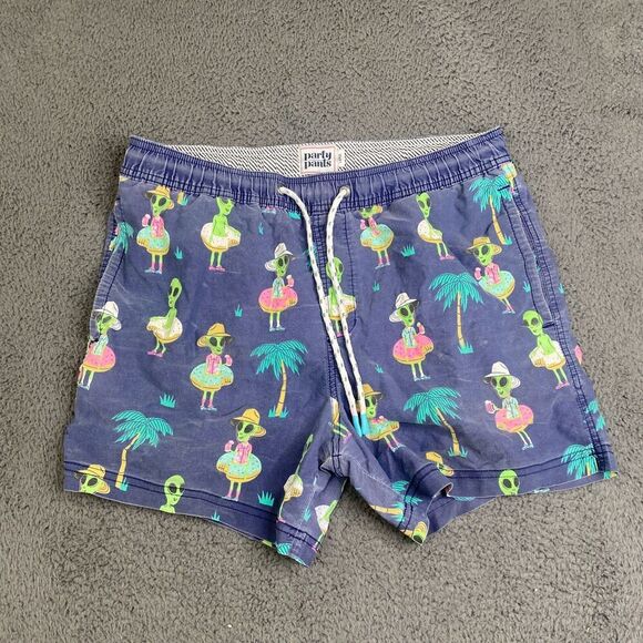 Party Pants Alien Short Men's Multi Swim Trunks Shorts Graphic Print Large - Picture 1 of 11